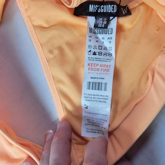Missguided Peach Ruffle Trim Triangle Bikini Top UK 12 / EU 40 / US 8 - Picture 3 of 5
